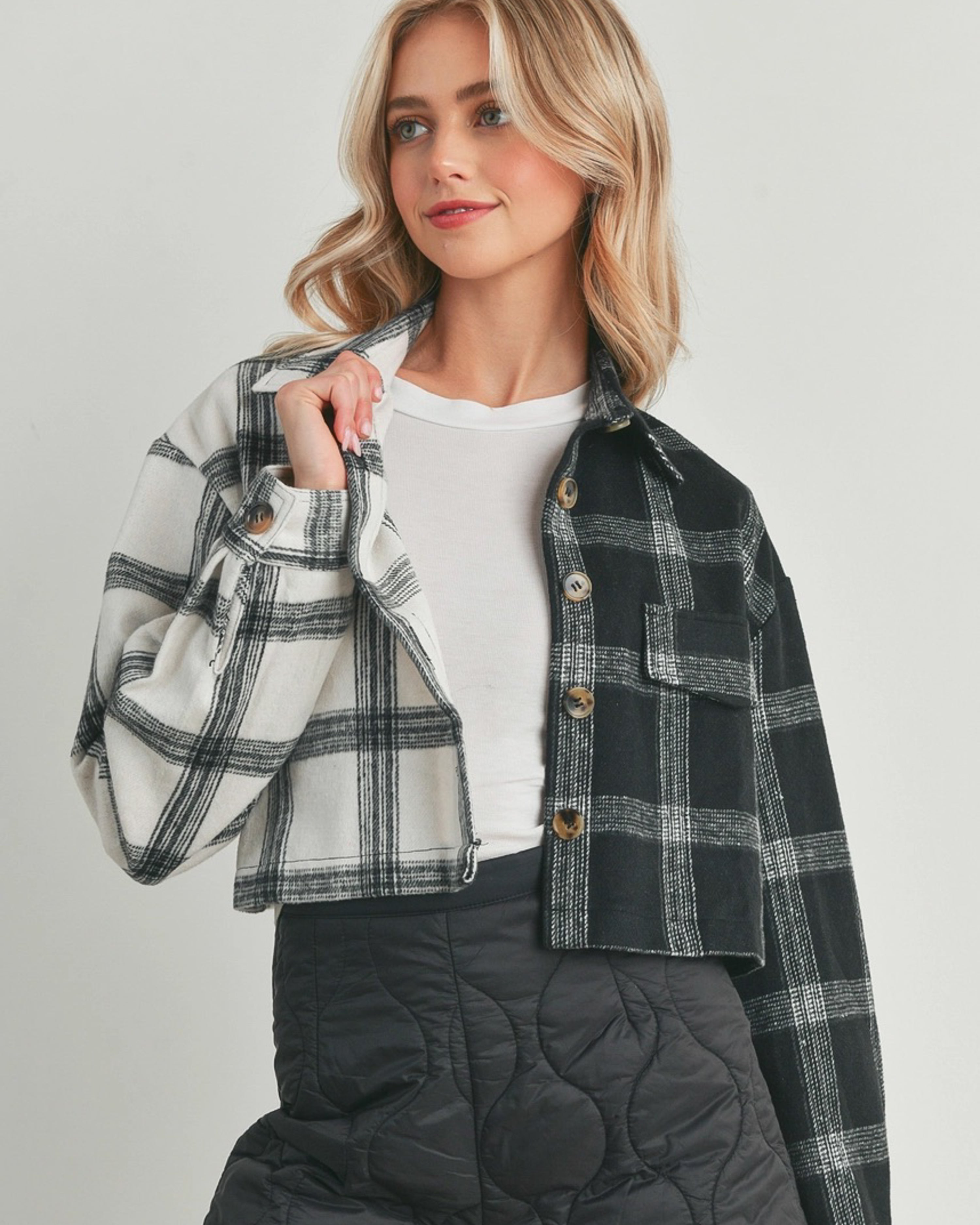 Color Block Cropped Flannel