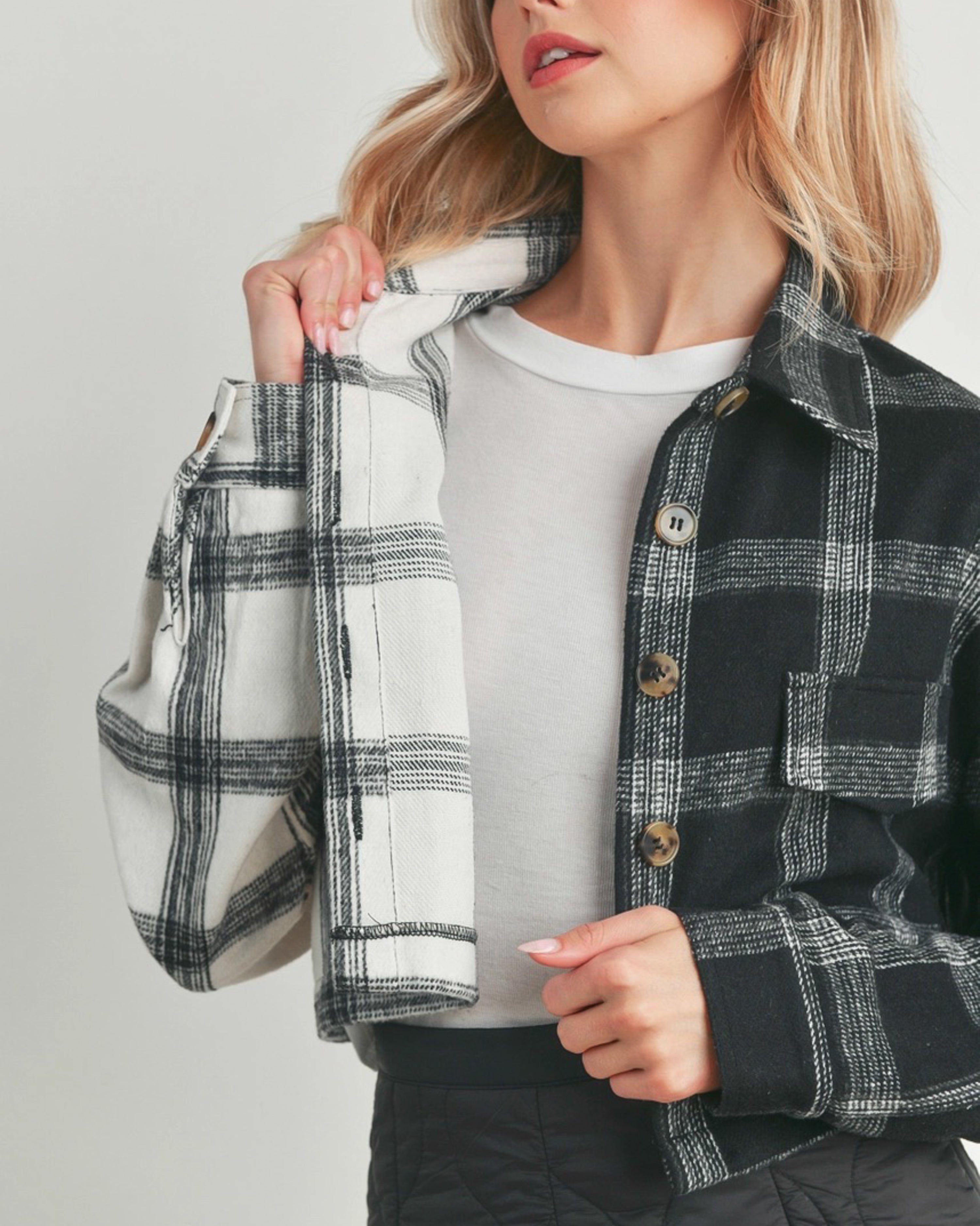 Color Block Cropped Flannel