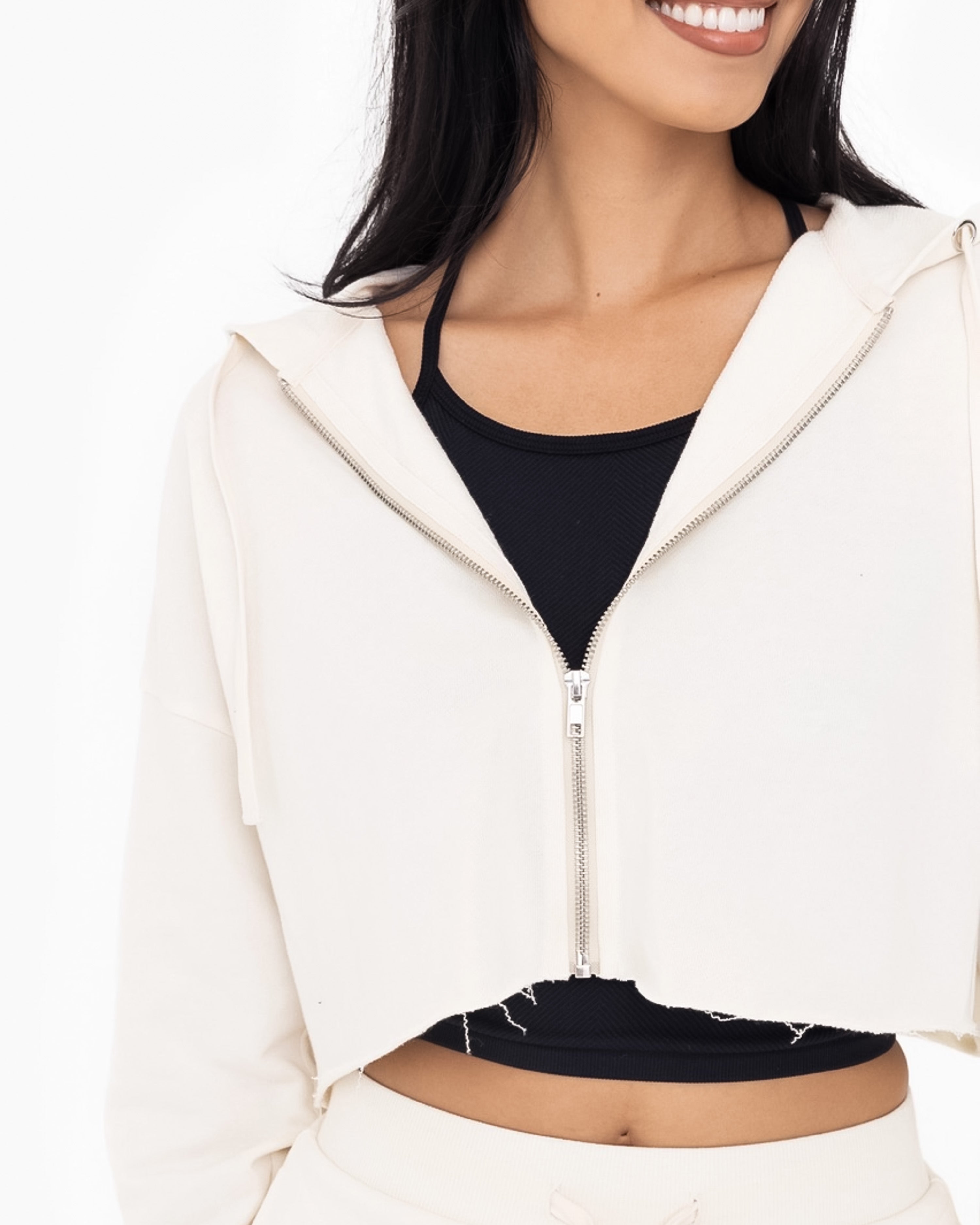 Cropped Zip Up Hoodie | Grey