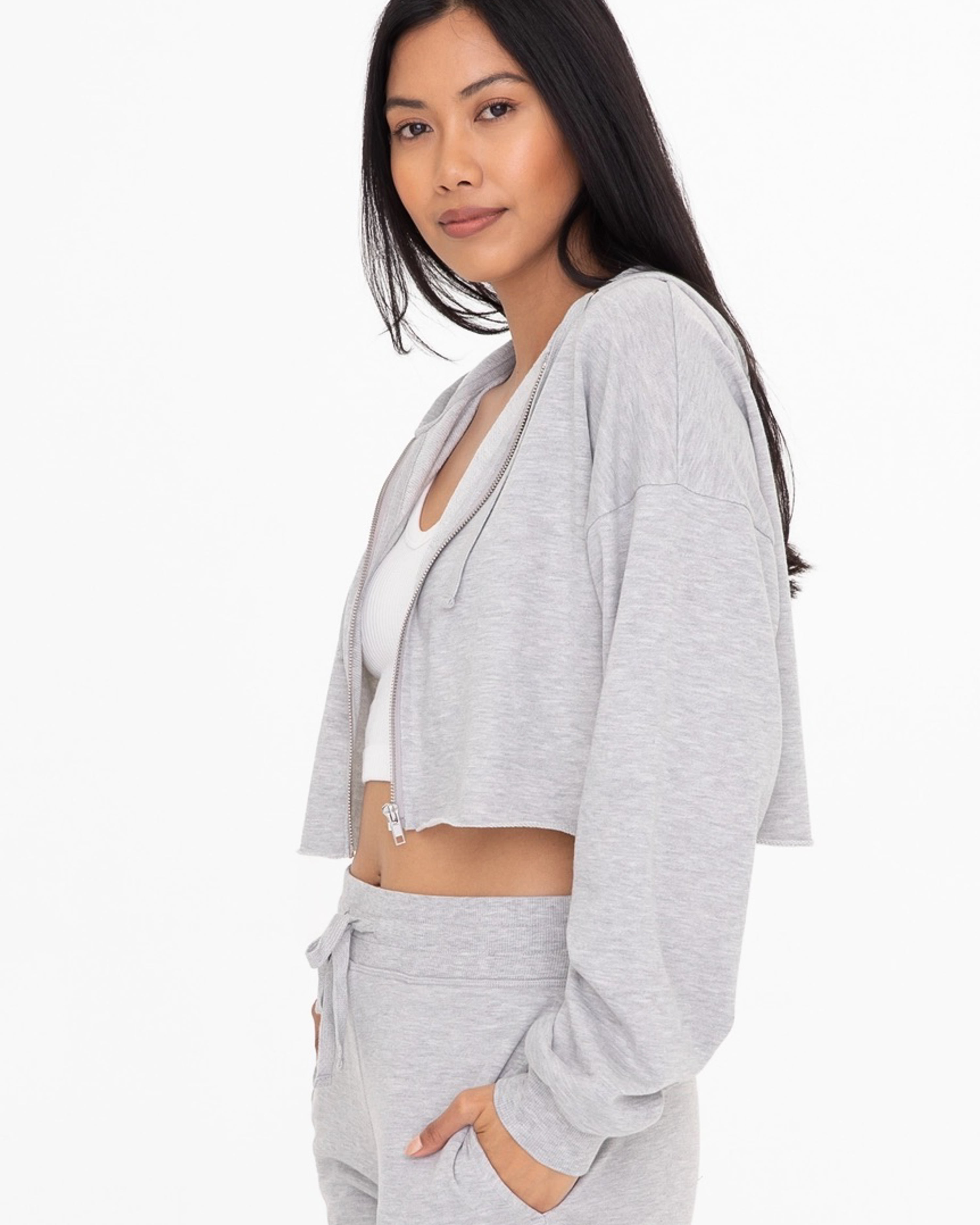 Cropped Zip Up Hoodie | Grey