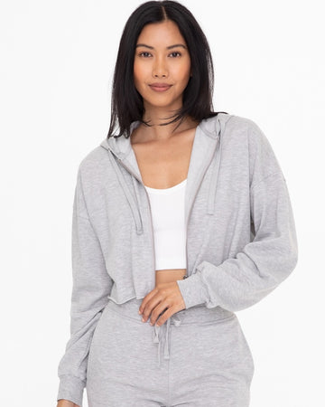 Cropped Zip Up Hoodie | Grey