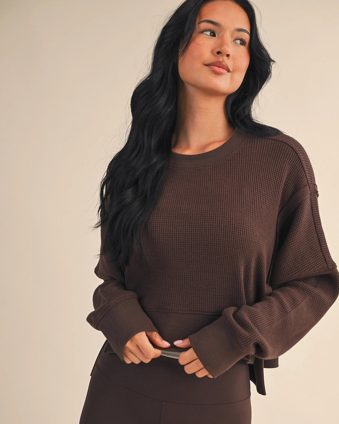 Lounge Luxe Cropped Crew | Chocolate