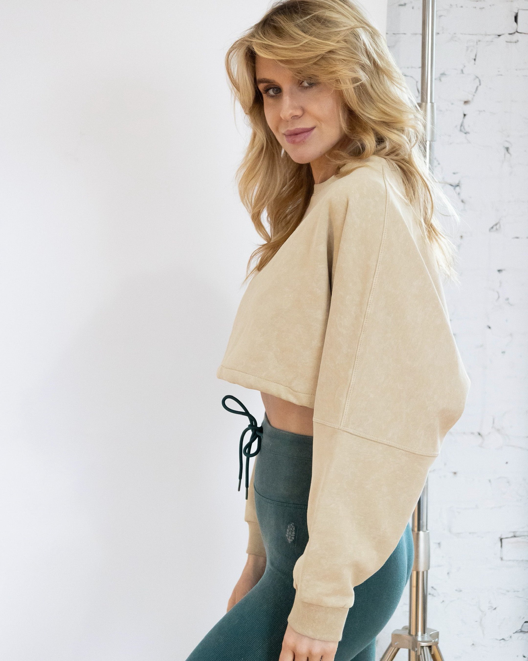 Cream Cropped Sweatshirt