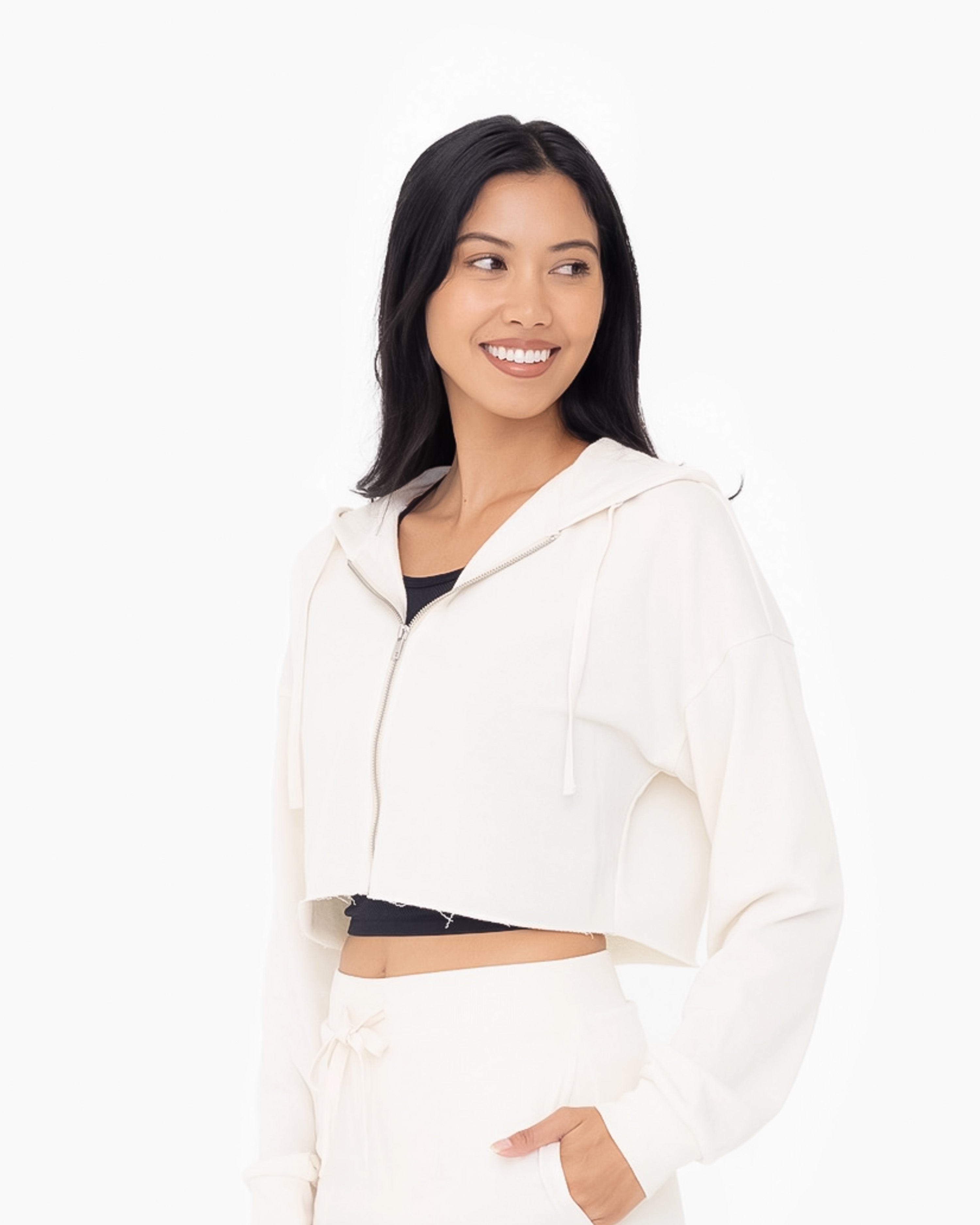 Cropped Zip Up Hoodie | Natural