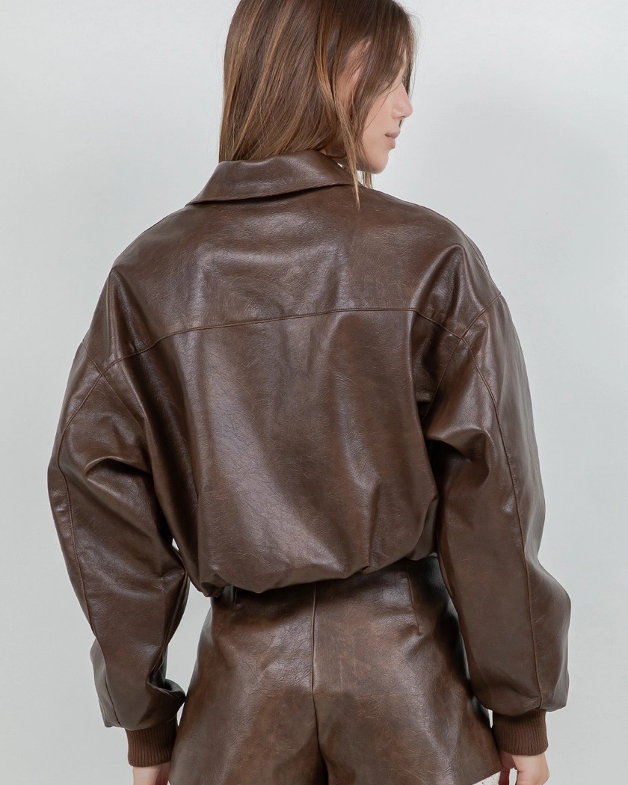 City Stroll Cropped Leather Jacket | Chocolate