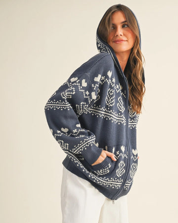 Chalet Knit Zip Hoodie | Denim