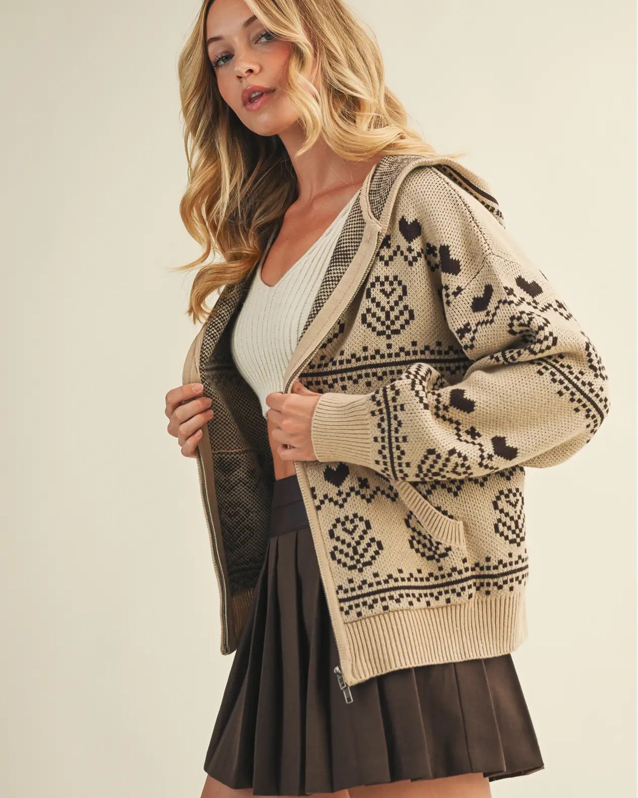 Chalet Knit Zip Hoodie | Tan