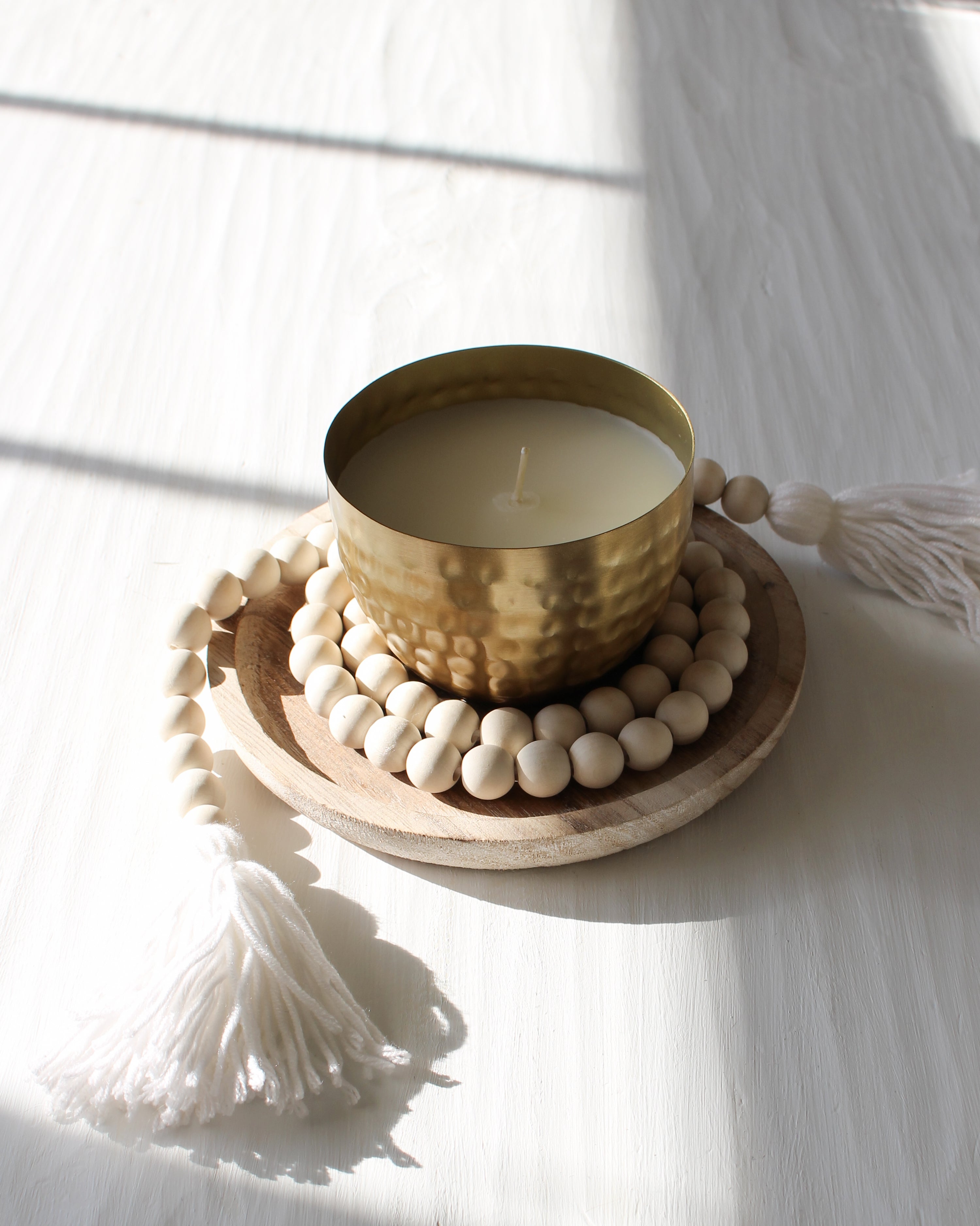 Amber & Teakwood Hammered Metal Candle