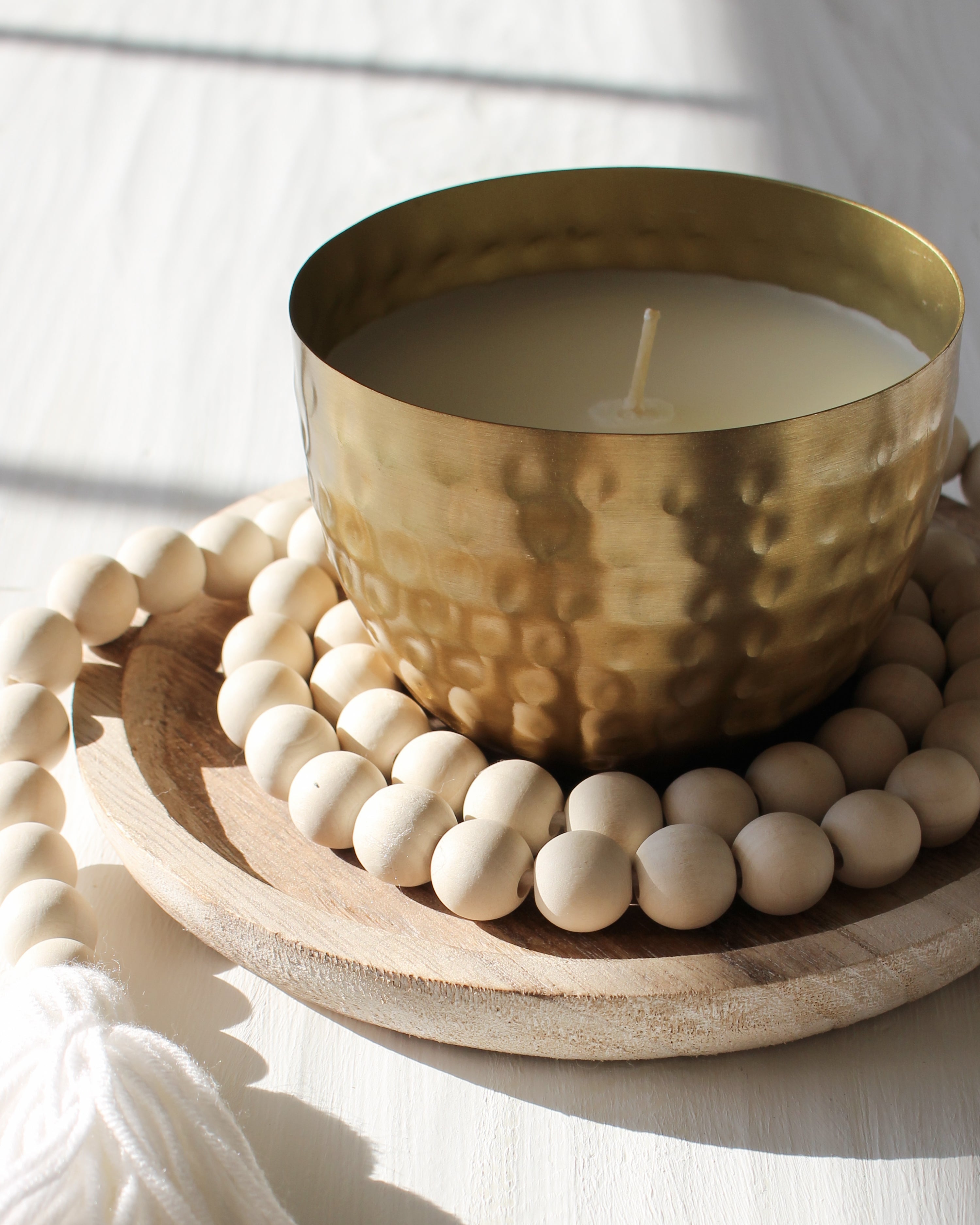 Amber & Teakwood Hammered Metal Candle