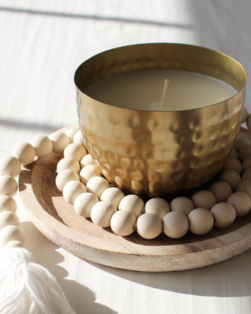 Amber & Teakwood Hammered Metal Candle