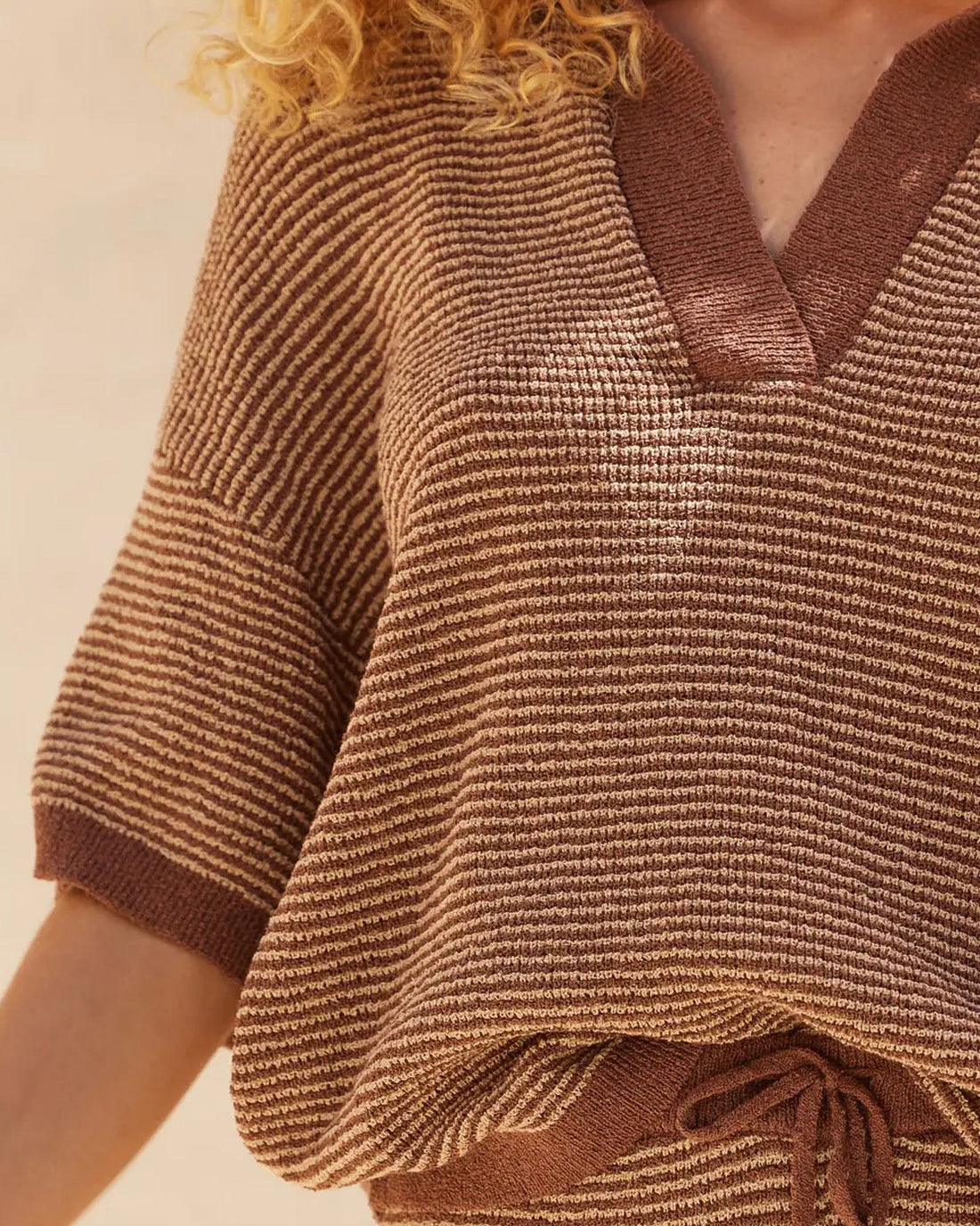 Sunday Striped Knit Polo Top