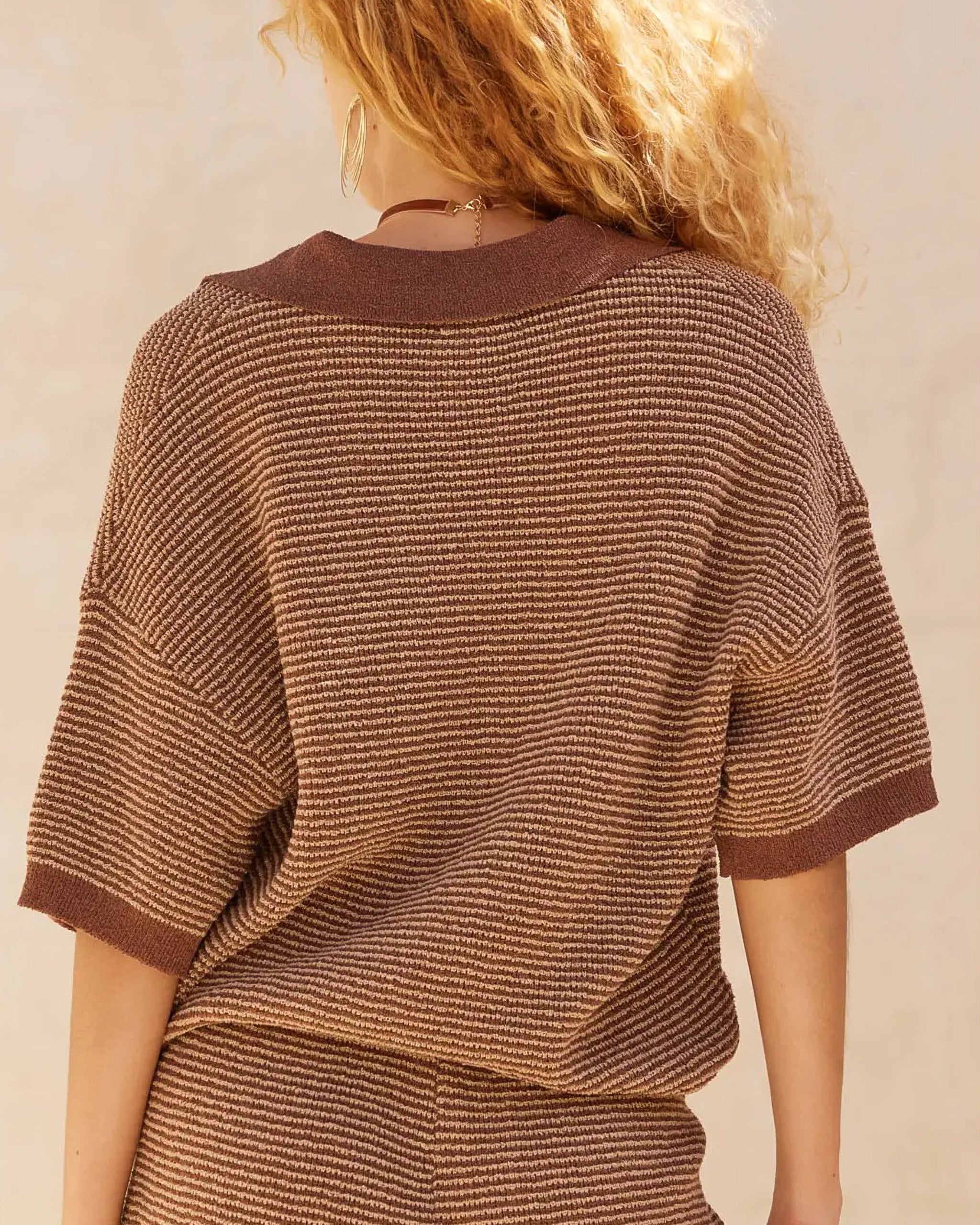 Sunday Striped Knit Polo Top