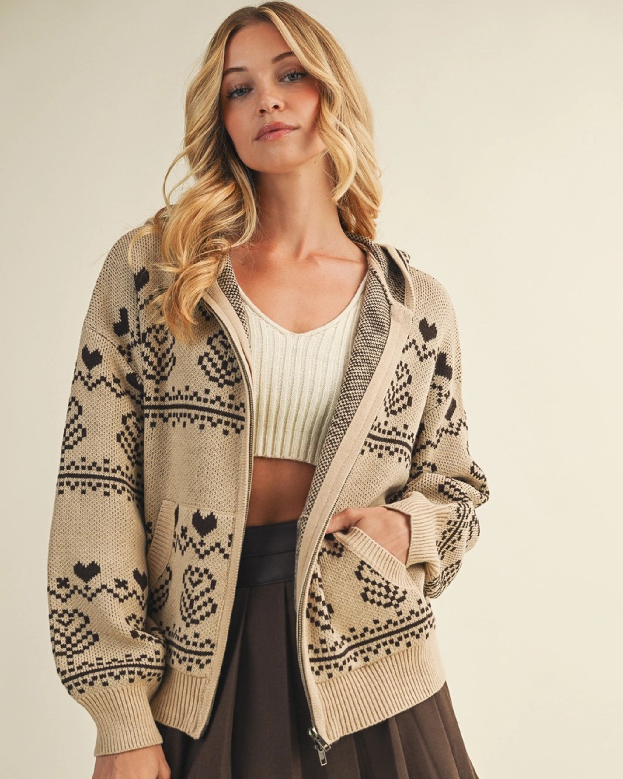 Chalet Knit Zip Hoodie | Tan