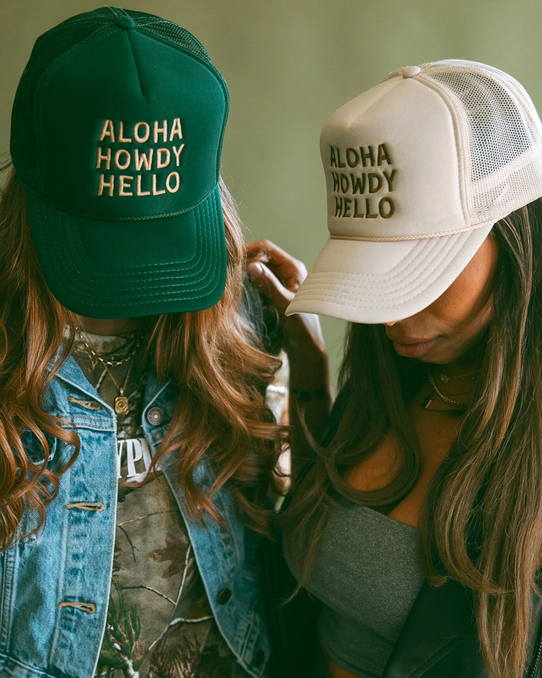 'Aloha Howdy Hello' Trucker Hat | Tan