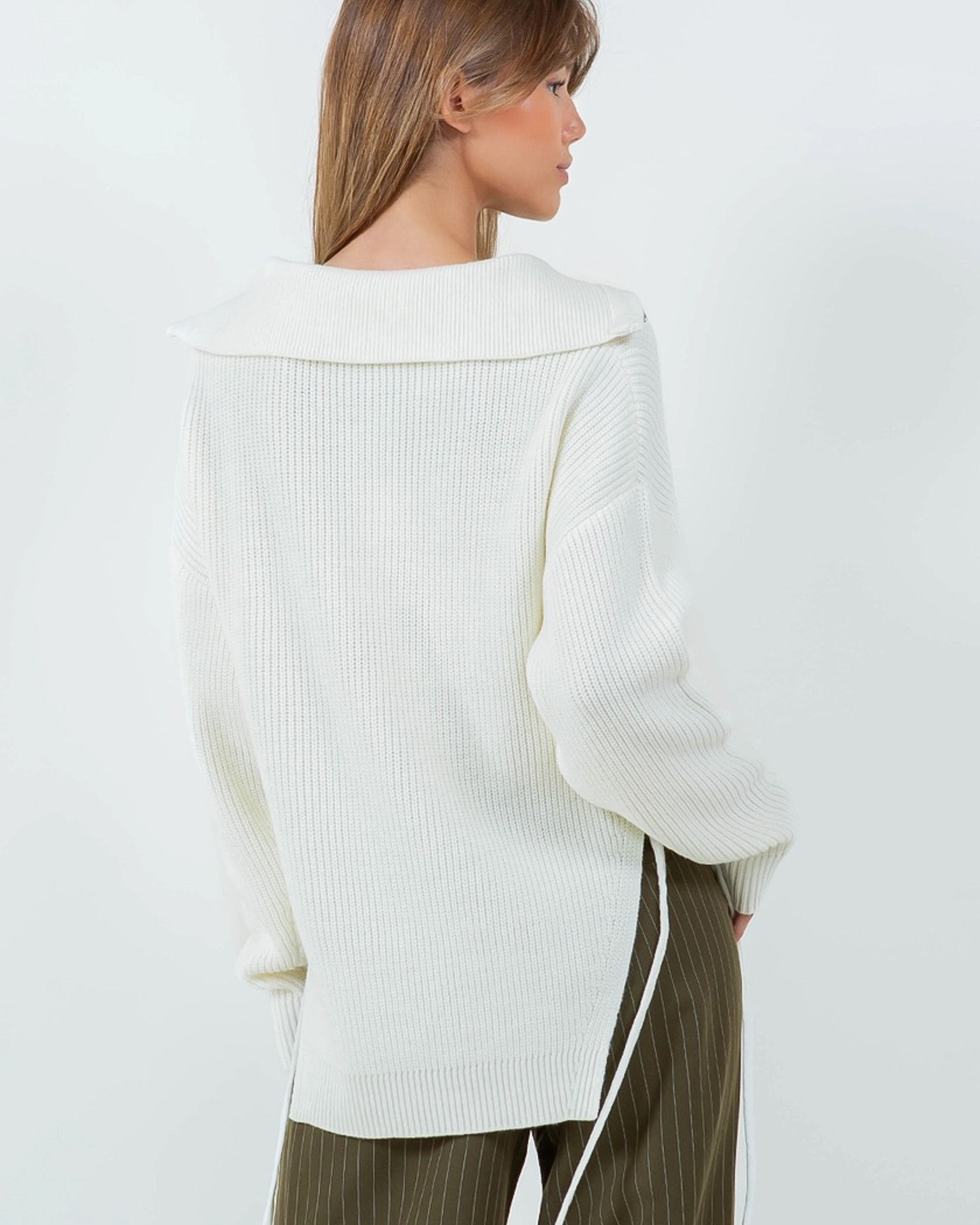 Side Tie Zip Sweater