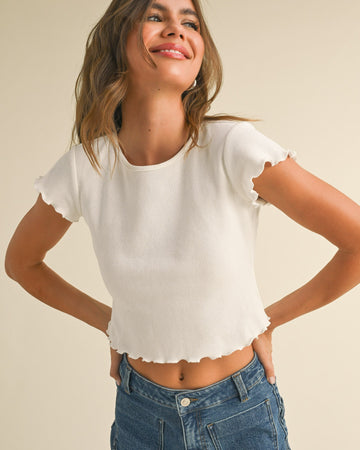 Ruffle Ribbed Tee | White