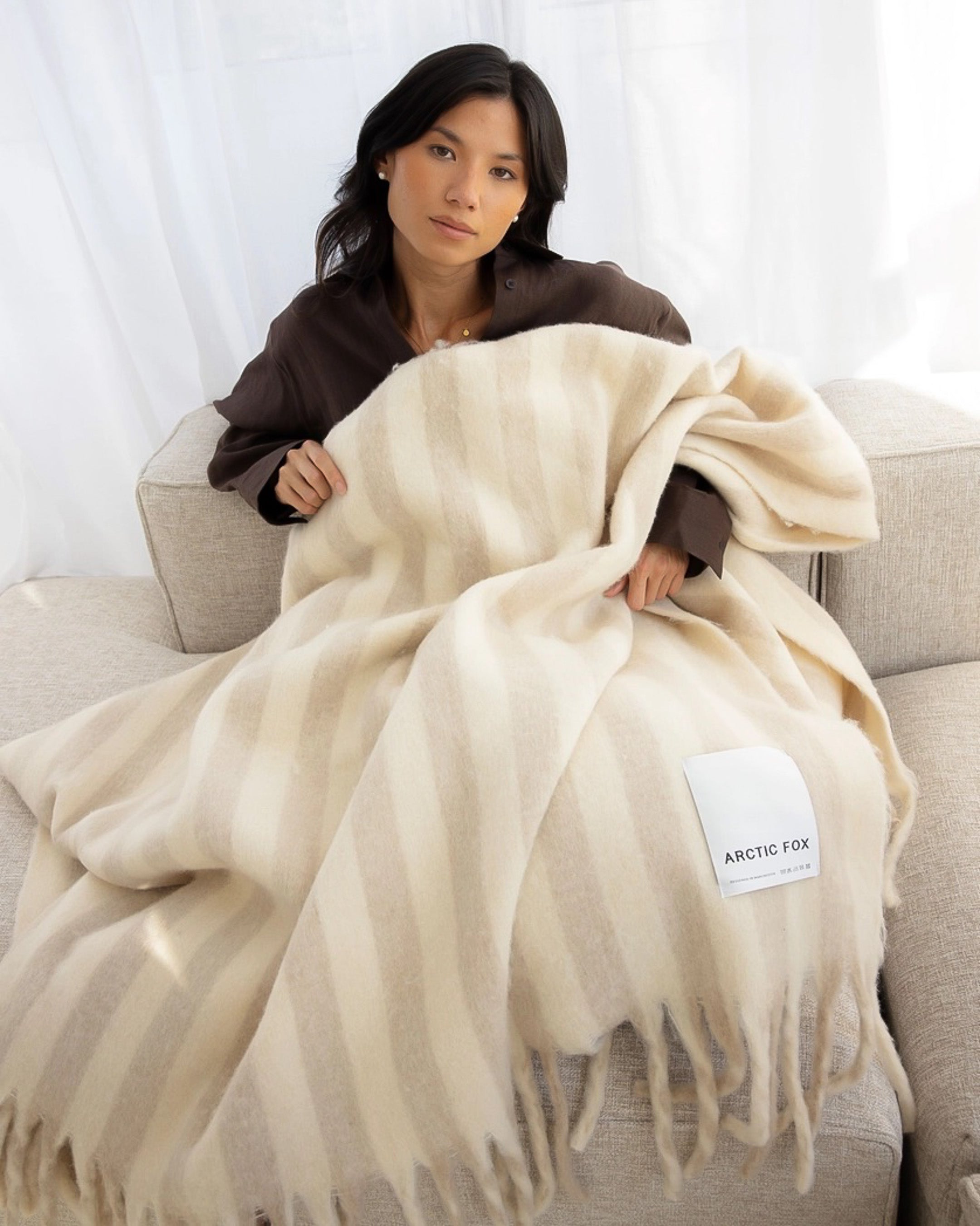 The Wool Stripe Throw - Cream & Taupe