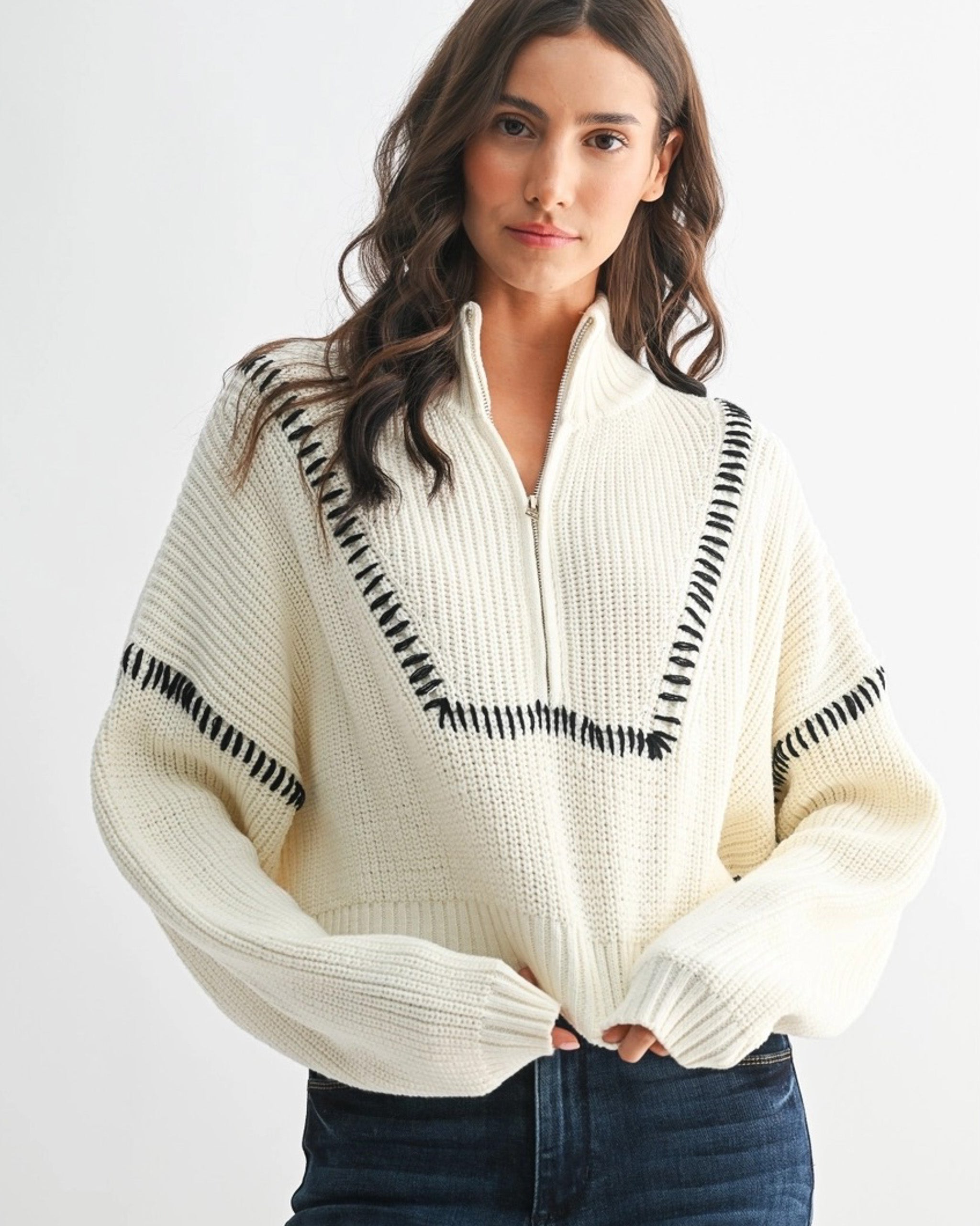 Snowbound Stitch Half Zip Sweater